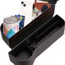 2026 Upgraded 2 PC (L+R) Premium PU Leather Car Seat Gap Filler Organizer with Cup Holder & Storage Slot/Bag Fits Front Seat, Holds Phone, Glasses, Keys,Car/SUV/Truck Essentials Gifts