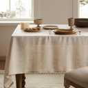 Linen Tablecloth for Rectangle Table, Natural 60x84 Inch (Fit 5ft, Narrow Fit 6ft Rectangle Table) Farmhouse Neutral Tablecloth, Water Resistant Dining Tablecloths