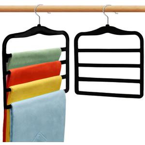 Closet Organizers and Storage, 2 Pack Pants-Hanger-Space-Saving, Velvet Clothes Organization Jeans Trousers Scarf Hangers for Pant-Rack, College-Dorm-Room Essentials for Students Girls Boys Guys (Black+sliver)
