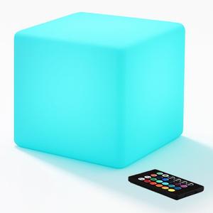 8-inch Waterproof LED Light Cube, USB Rechargeable Mood Light, 16 RGB Colors Changing Night Lights with Remote, Nursery Glow Kid Stool for Kids Room, Bedroom & Outdoor Decor
