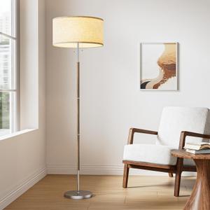 2-Light Floor Lamp, Mid Century Floor Lamp with Beige Lampshade, Standing Lamp Tall Lamp for Living Room Bedroom, 3 Color Temperatures 9W Bulb Include (Nickel Silver & Beige)