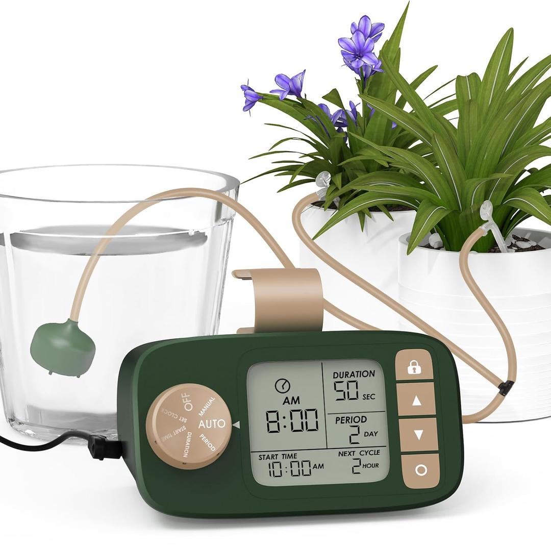 Automatic Watering System for 15 Potted Plants, DIY Plant Watering DevicesDrip Irrigation System with 30-Day Programmable Water Timer, LED Display and Power Supply