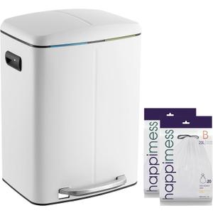 Happiness HPM1005C Marco Rectangular 10.6-Gallon Double Bucket Trash Can with Soft-Close Lid, White, Fingerprint Resistant, Modern, Minimalistic for Home, Kitchen, Office, Bedroom, Bathroom