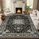 10x12 Area Rugs Living Room: Washable Rug for Bedroom Black Gold | Vintage No Slip Stain Resistant Rug Soft Indoor Decor Floor Floral Area Rugs for Dining Room, Nursery, Hallway, Home Office