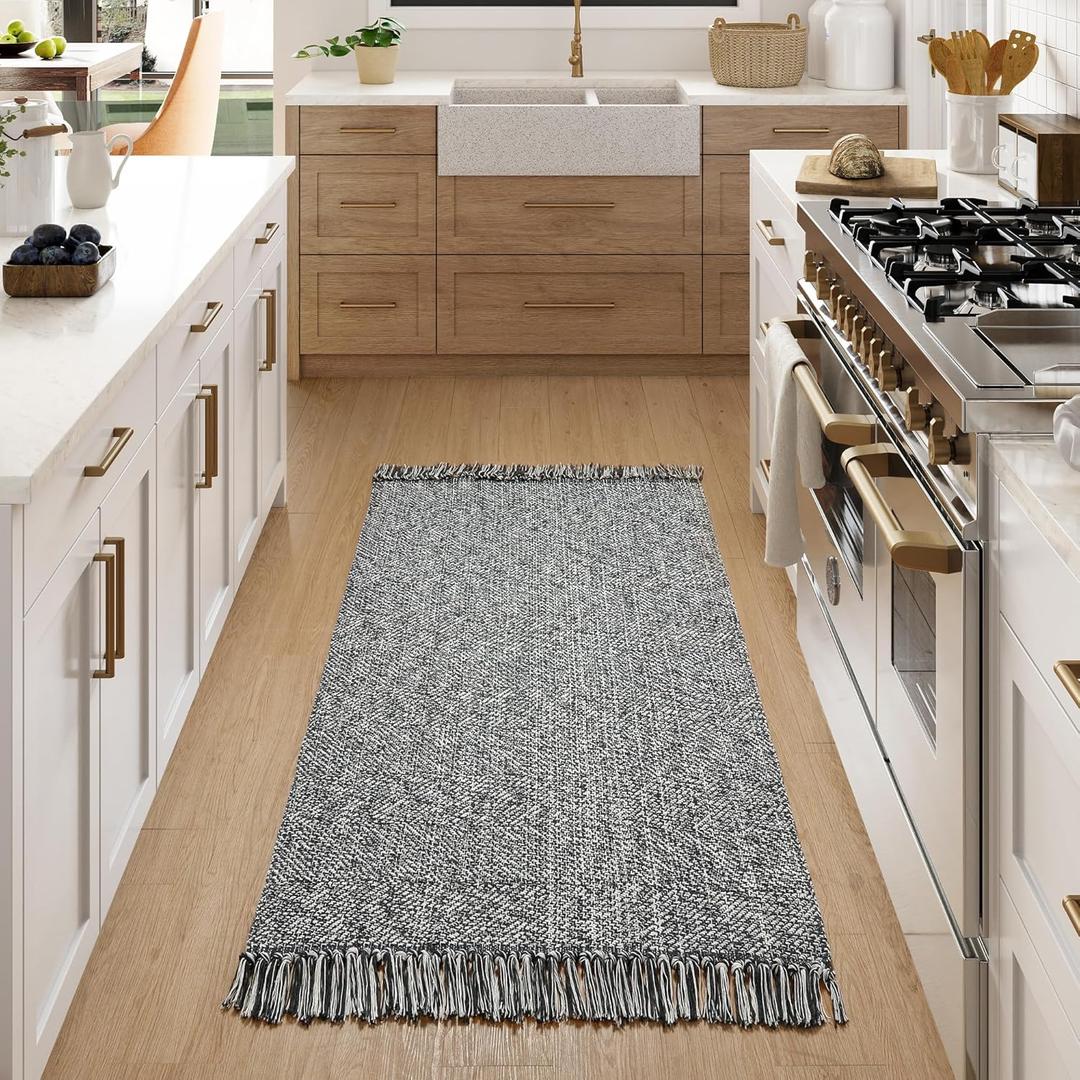 Collive Washable Area Rug 3' x 5', Modern Woven Kitchen Rugs, Grey/Cream Braided Cotton Rug Indoor Door Mat Throw Carpet for Entryway Living Room Nursery Mudroom Laundry Room