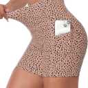 Womens High Waisted Biker Shorts with Pockets for Athletic Yoga Gym Running Workout Summer (Medium, Blush Beige Leopard)