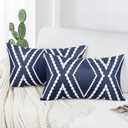 Adabana Outdoor Lumbar Waterproof Pillow Covers Set of 2 Boho Geometric Throw Pillows Cover for Patio Garden 12 x 20 Inch Navy Blue