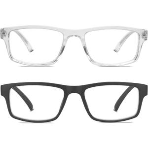 2 Pack Reading Glasses,Upgraded TR Blue Light Blocking Reading Glasses,Filter UV Ray/Glare Computer Readers,Stylish Lightweight Spring Hinges Eyeglasses for Women Men(Black/Transparent,1.75)