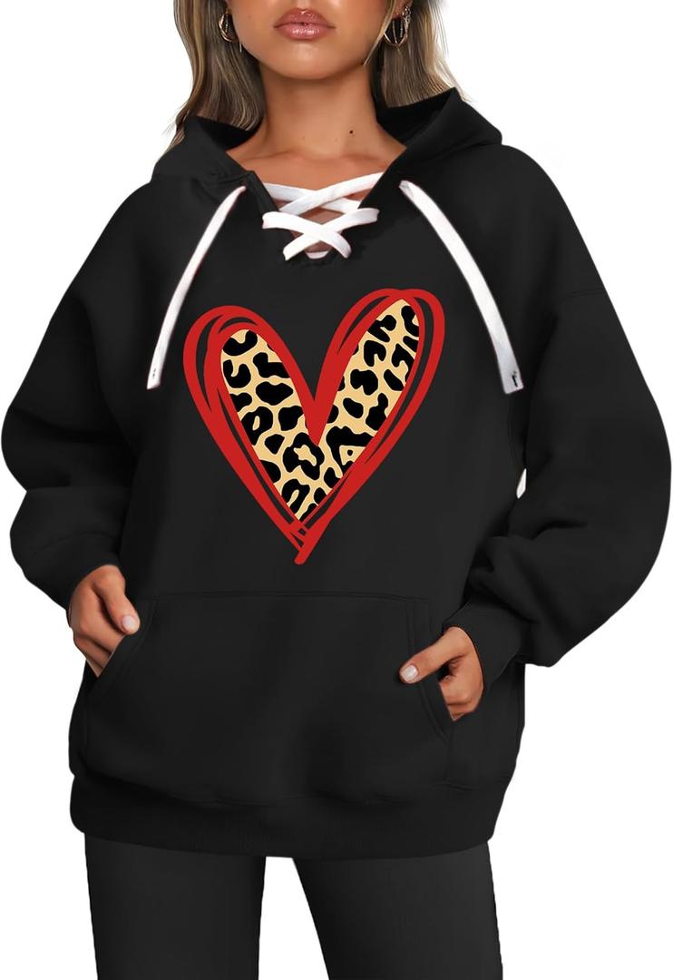 Casual Sweatshirt for Women: Funny Love Heart Graphic Long Sleeve Pullover Top (Medium, Black)