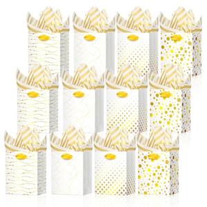 Ranfashiong 12 Pcs Sets 4.7”x4“x2.3” Small Bag with Tissue Paper Mini Gift Bags with Handles for Christmas, Birthday, Wedding, Baby Shower (White)