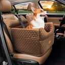 Dog Car Seat - Memory Foam Dog Booster Seat for Small Dogs Up to 25lbs-Elevated Pet Car Seat with Storage Pockets and Dog Seat Belt-Soft Pet Travel Bed for Front & Back Seats-Removable Washable-Brown