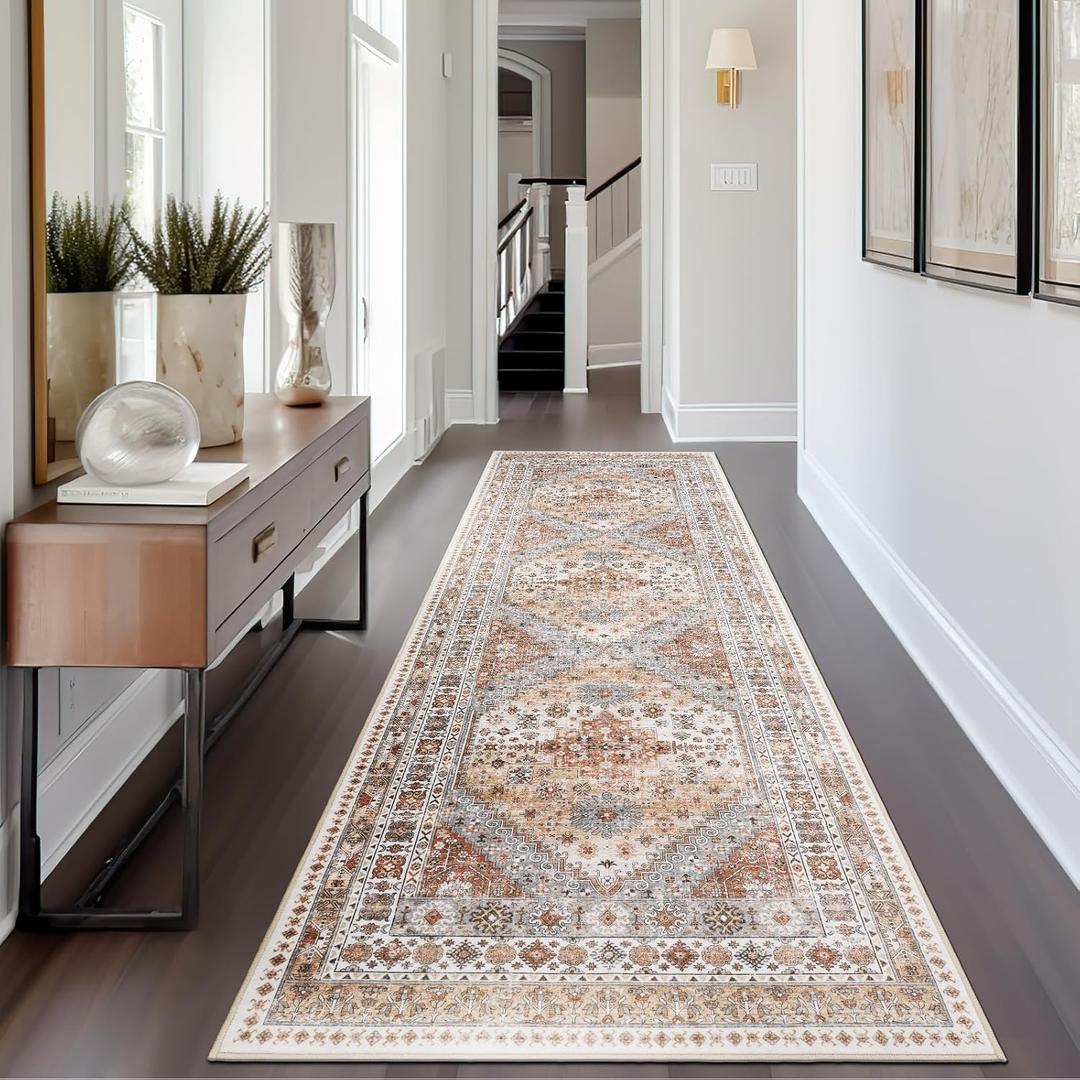 zesthome Washable Runner Rug 2.5x8 - Stain Resistant Entryway Rugs, Ultra-Thin Kitchen Rug, Anti Slip Backing Runner Rugs for Entrance Laundry Room Indoor Hallway (Orange,2.5'x8')