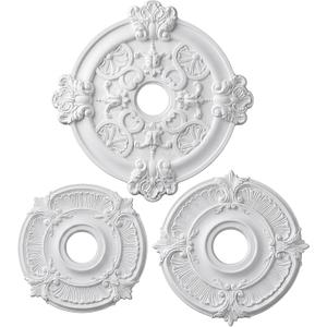 Gerrii 3 Pack Ceiling Medallions for Light Fixtures, Decorative Ceiling Rosettes in 3 Sizes, 13", 16.5" & 18" Od, Durable White Polyurethane, Lightweight & Easy Installation