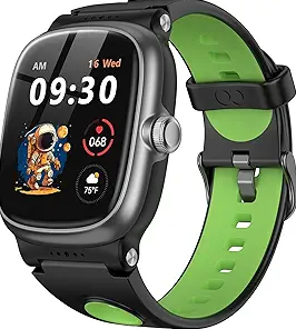 Smart Watch for Boys Girls with Sleep | Health | Activity Tracker, Games, Alarm, IP68 Waterproof Kids Fitness Watch with Pedometer, Family Account, Toys Gifts for Kids Aged 4-16 (Green/Jet Black)