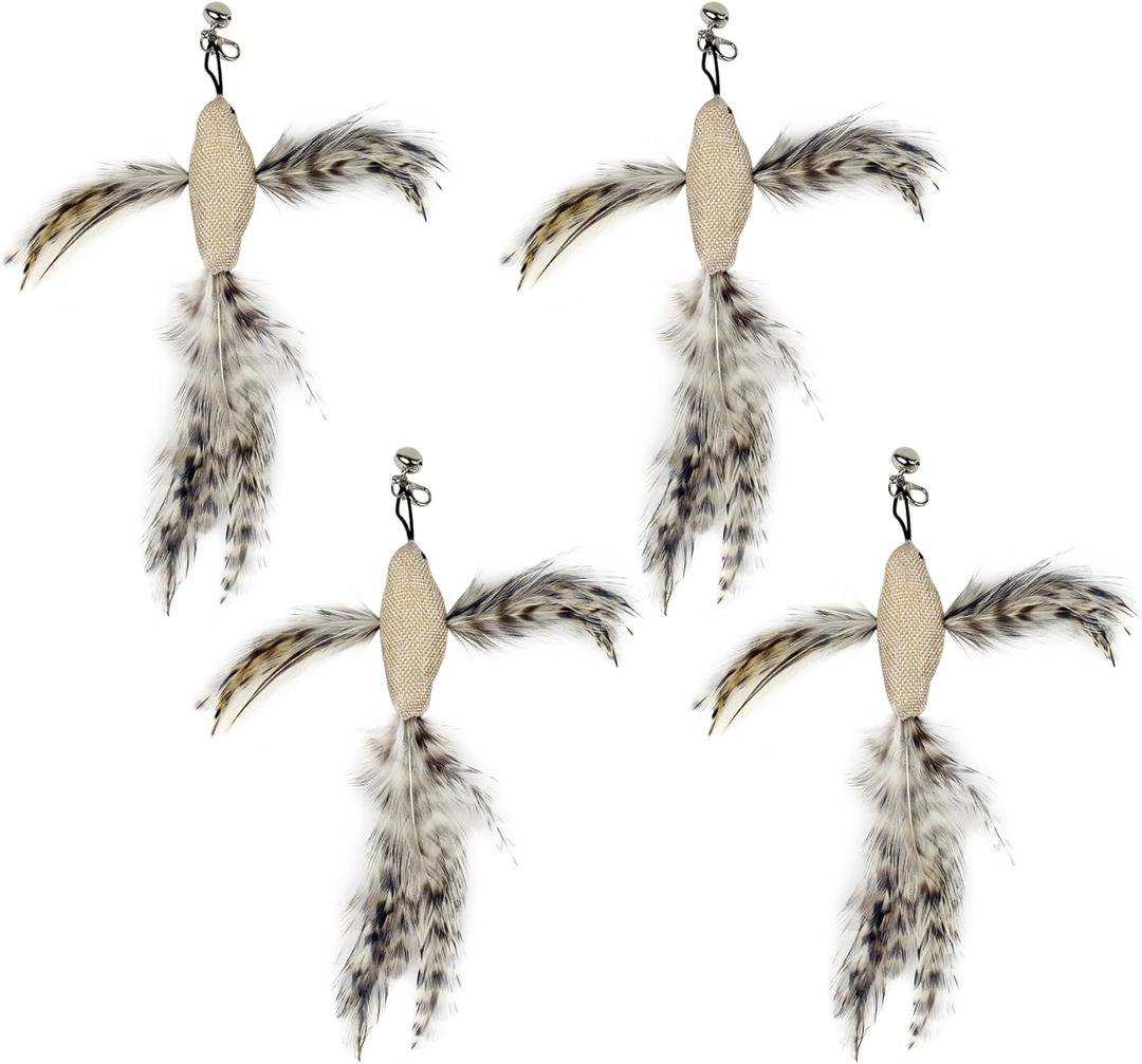 TTcat Cat Feather Toys, 4 Pcs Simulation Flying Birds Refills, Cat Toys Replacement Feathers for Cat Kitten Wand