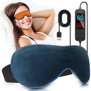 Heated Eye Mask for Dry Eyes, Stye & Migraines Relief - USB Electric Warm Compress with 20 Temp/Time Settings, Washable Flaxseed Cover for MGD, Blepharitis & Eye Strain