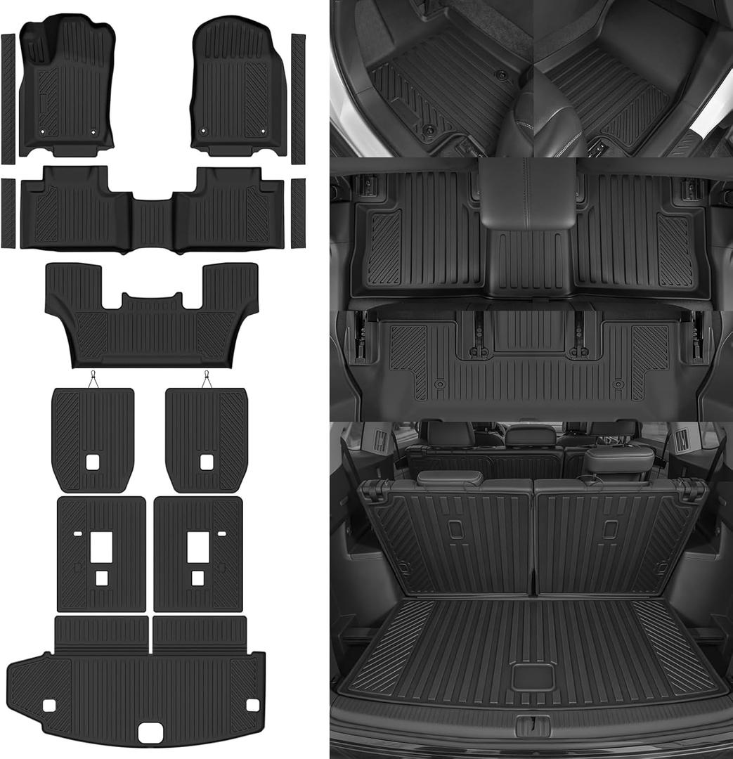 Custom Fit Floor Mats for 2013-2015 Dodge Durango 6 Seats/Bucket Seat | All Weather TPE Floor Liners & Trunk Mat & 2nd/3rd Row Backrest Mat & Door Sill Guard | Full Set Interior Accessories