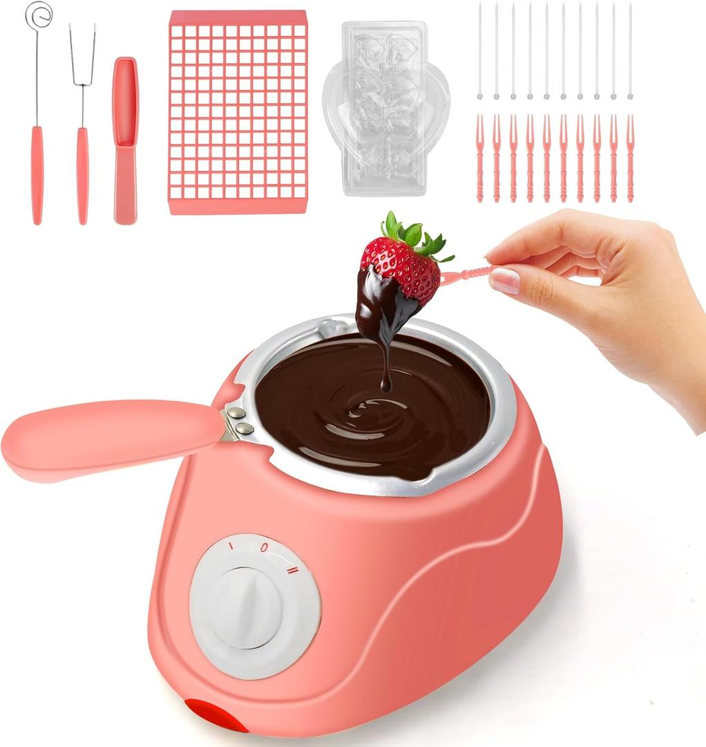 8.45oz Melting Fondue Pot, MINI Electric Chocolate Melting Set, Chocolate Fondue Fountain, Warmer Machine for Milk Chocolate, Cheese, Butter, Candy, Pink
