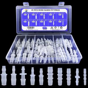 45PCS Plastic Hose Barb Fittings, Equal Diameter Two-Way Adapter Connectors, Aquarium Airline Tubing Connectors, Plastic Barb Joint Splicer Mender Adapter Union for Fuel, Gas, Liquid & Air Tubing.