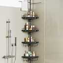 XLHOMO 32-122inch Corner Shower Caddy Tension Pole Black, Rustproof Drill-Free Shower Shelves for Bathroom Bathtub Washbasin, Adjustable Shower Organizer with 4 Tier Patent Stable Shelves & Towel Bars