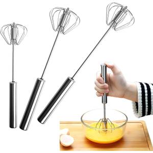 3 Pack Stainless Steel Egg Whisk, Hand Push Rotary Whisk Blender, Versatile Easy Whisk, Hand Push Mixer Stirrer for Beating Eggs, Frothing Milk, Blending, Mixing, Whipping Smoothies & Shakes