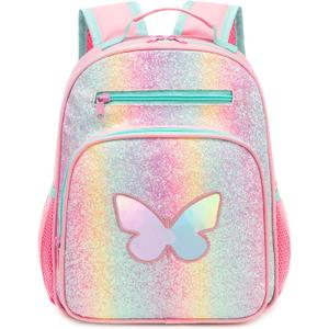 Girls Backpack 5-8,Kindergarten Elementary School Kids Backpack for Girls,Lightweight Butterfly Bookbag with Chest Strap