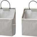 2 Pcs Wall-Hanging Storage Bags, Desktop Organizer Basket Cotton Linen Hanging Storage Basket for Kitchen,Bderoom,Living Room (#2 Grey)