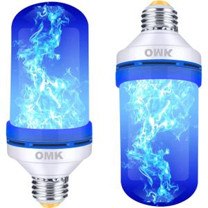 OMK - Blue Flame Christmas Decor LED Flame Effect Light Bulbs - Upgraded 4 Modes Fire Simulated Lamps - Christmas Gifts, Party, Indoor/Outdoor Decoration Lights (Blue 2)