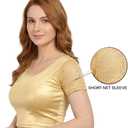 Chandrakala Women's Stretchable Readymade Indian Ethnic Saree Blouse Crop Top Choli (B102) (Gold-b, Small)