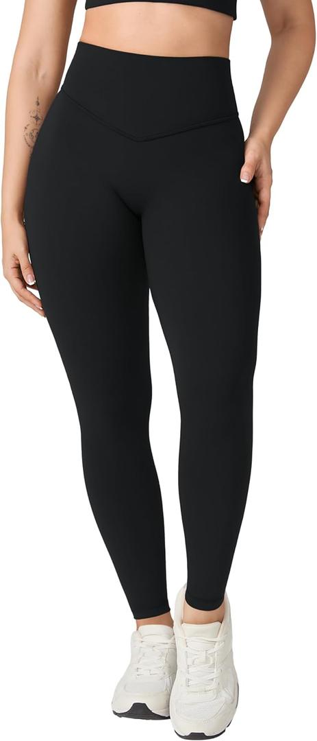 UNISSU Hugcurve No Front Seam Full Length High Waisted Workout Leggings for Women Buttery Yoga Pants Athletic Tights - 28'' (Medium, Black)