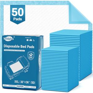 50 Count Disposable Bed Pads 30''X36'' MILDPLUS Super Absorbent Underpads, Disposable Extra Large Chucks Pads Incontinence Pads for Adults and Kids, Dog Training Pads