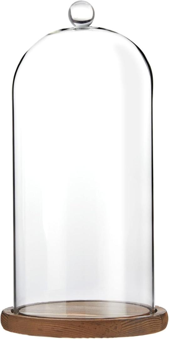 Farmlyn Creek Glass Dome Cloche Display Case  5.1 x 5.1 x 10 in, Clear Dome & Wood Base  Cloche & Glass Cover  Succulent & Collectible Display