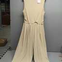 BTFBM One Piece Jumpsuits For Women Dressy Casual Spring Summer Outfits 2025 Sleeveless Mock Neck Wide Leg Pants Rompers (Large, Beige)
