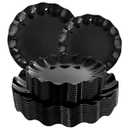 LIYH 24 Pcs Black Reusable Plastic Plates – Unbreakable Camper Dishes, Dishwasher Safe Dinner Plate Dessert Plates, Scalloped Design - Ideal for Parties, Picnics 12 Guests