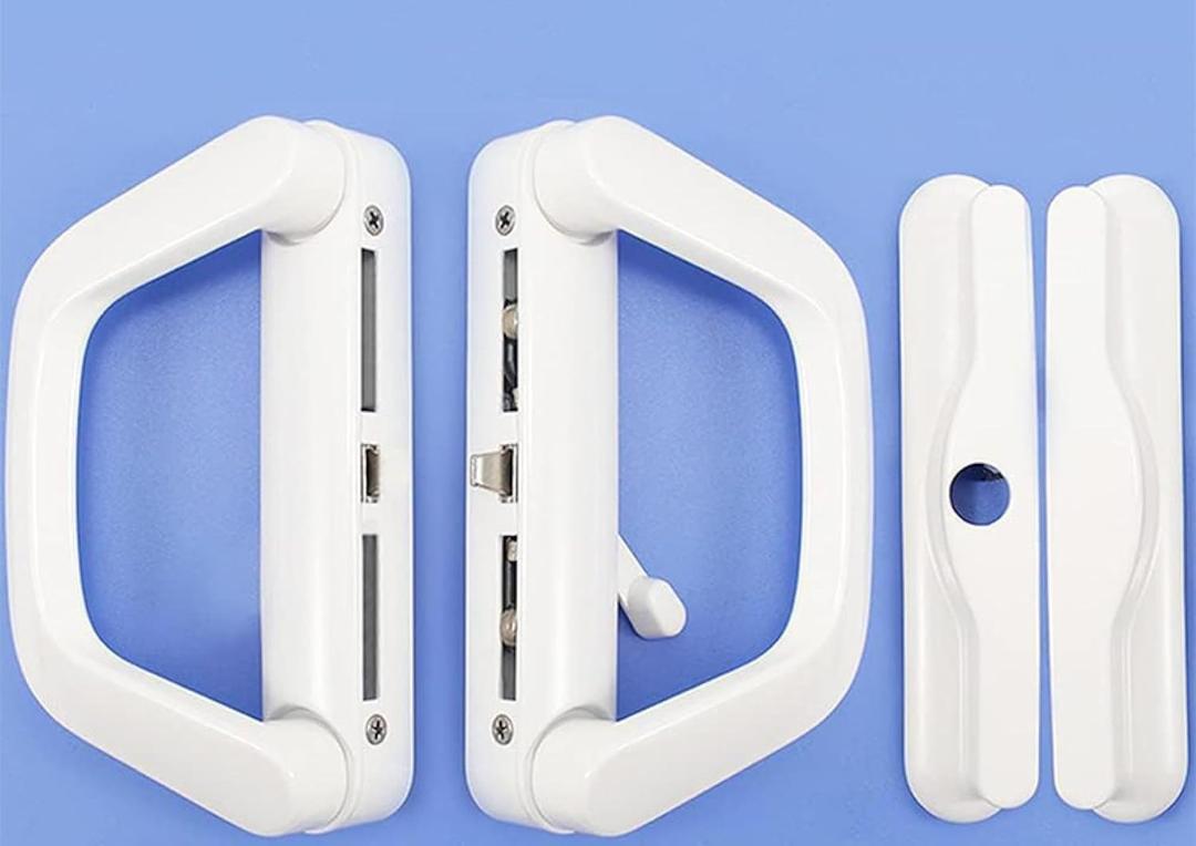 PEYNIR Push-Pull Sliding Door Hook Lock, Bilateral Luxury Docking Lock, Aluminum Alloy Glass Split Balcony Door Handle Lock, Suitable for Various Sliding Doors Bilateralwithoutkey White