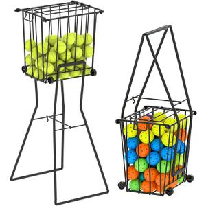 Tennis & Pickleball Hopper with Wheels  Ball Pick Up Basket, Pickleball Ball Retriever Ball Holder Storage Holds 75 Tennis Balls & 50 Pickleballs