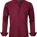 J.VER Men's Dress Shirts Solid Long Sleeve Stretch Wrinkle-Free Formal Shirt Business Casual Button Down Shirts (X-Large, Burgundy)