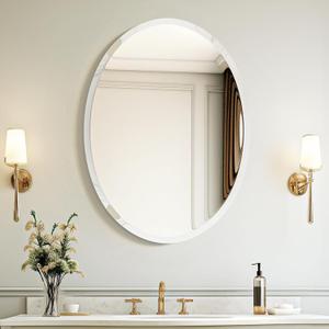 USHOWER Bathroom Mirror for Over Sink, 20x28 Inch Oval Frameless Mirror, Beveled and Polished, Decorative Wall Mirror for Bathroom, Bedroom, Vanity, Entryway, Modern and Elegant (28"L x 20"W, Oval)