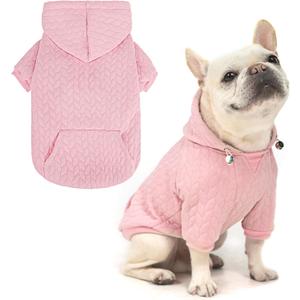 EXPAWLORER Textured Cable Knit Basic Dog Hoodie, Elevated Style Dog Sweater with Leash Hole and Pocket, Soft and Warm Pet Winter Coat, Cold Weather Clothes for Small Medium Large Dogs Cats,Pink XS