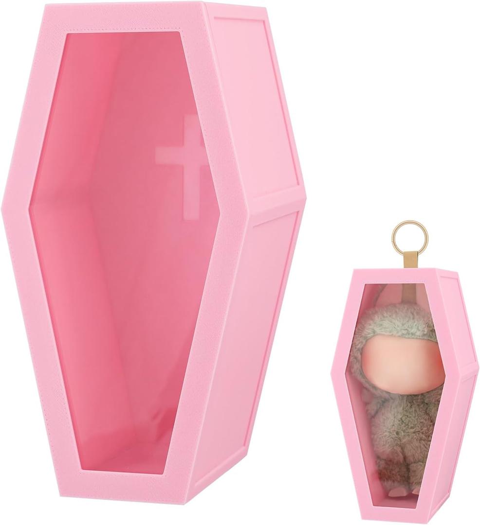 2 x Protective Case with Keychain, Large Clear Figure Display Bag for 17cm Doll, Portable Small Doll Storage, Dustproof Scratch-Resistant for Standing (Doll Not Included), Pink