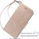 Arae Compatible with iPhone 13 Case with Card Holder and Wrist Strap Wallet Flip Cover for iPhone 13 6.1 inch (Champagne Gold)