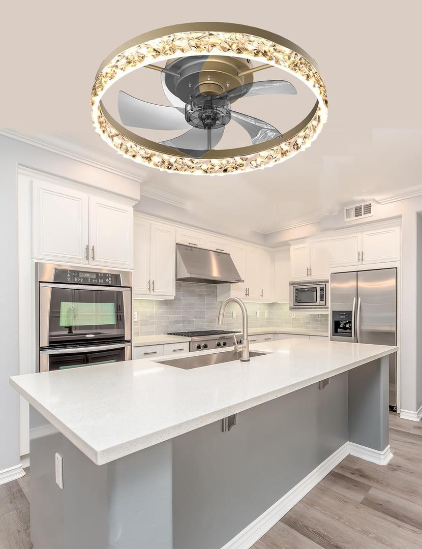 Low Profile Ceiling Fan with Light, 19.7" Flush Mount with Lights Remote Control, Quiet Reversible DC Motor, Timing and Dimmable LED, 6 Wind Speed,for Bedroom,Kids Room,Living Room (Gold)