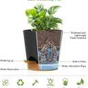 6 x WSMKSZ 4 inch Self Watering Pots for Indoor Outdoor Plants, 6 Pack Plastic Flower Planters with Drainage Holes and Removable Saucers, Plant Pots with Wicking Rope, Modern Decor, Black Brown