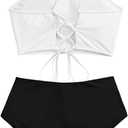 ZAFUL Women's High Waisted Bikini Set Crisscross Tankini Swimsuit Tummy Control Ruched Bathing Suit (S)