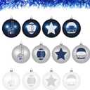 Soulchen 12 Pcs Football Ornaments Set 3.15 Inch Hanging Ball Ornaments Sports Football Themed Birthday Decor with Star Helmet Foam Finger Classic Blue and Grey Color (Transparent Thread)