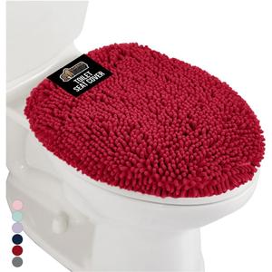 GORILLA GRIP Soft Chenille Bathroom Toilet Lid Cover, Machine Washable Seat Covers, 19.5x18.5, Stays in Place Rubber Backing, Fits Most Round, Elongated and Oblong Lids, Accessories Decor, Red
