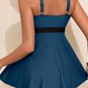 Aleumdr Women Printed Two Piece Tankini Swimsuits Tummy Control Swim Dress High Waisted Boyshort with Pockets (Blue, L)
