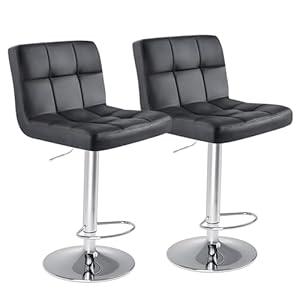 SMUG Bar Stools Set of 2, PU Leather Adjustable Swivel Barstools with Back, Armless Hydraulic Kitchen Counter Height Bar Stools, Thickened Seat Cushion Square Island Barstools, Black