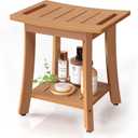Waterproof Shower Benches for Inside Shower, Poly Lumber Shower Stool with Storage Shelf & Adjustable Feet, SPA Bathroom Seat Chair for Shaving Legs, Indoor or Outdoor Use, Teak Brown (Medium - Ergonomic 16"x12"x17")