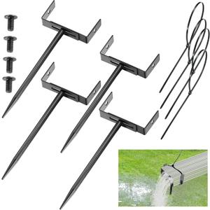 Black Rainwater Downspout Bracket with Strap, Adjustable Heavy-Duty Galvanized Iron Downspout Bracket, Rust-Proof Anchor for Pipe Support, for Lawn,Yard & Industrial Use(4 Pcs, A Sytle-20cm)
